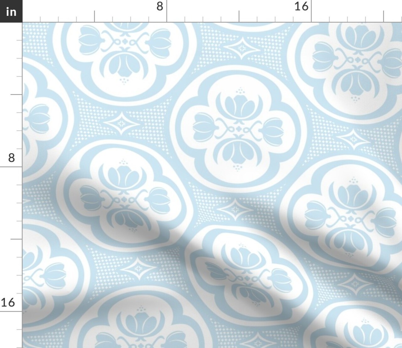 Pastel Blue Floral Damask Quatrefoil Light White Traditional Tulip Flowers Custom Printed Fabric by Spoonflower Various Fabrics by the Yard or Fat Quarter